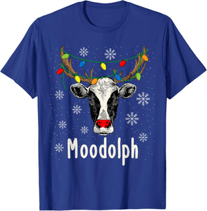 Funny Moodolph Ugly Christmas Cow Farmer Pun T-Shirt - T-Shirt | Royal