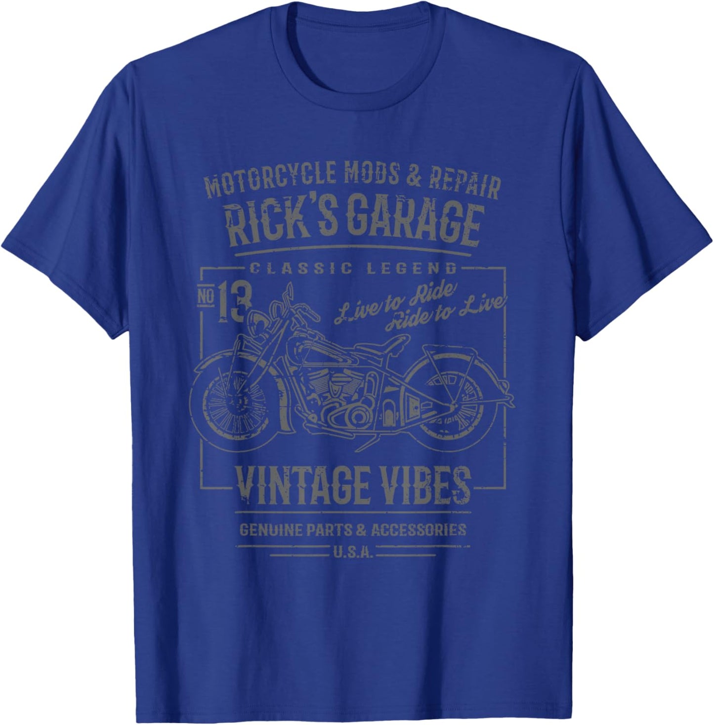 Rick's Garage Motorcycle Design for the Name Rick T-Shirt - T-Shirt | Royal