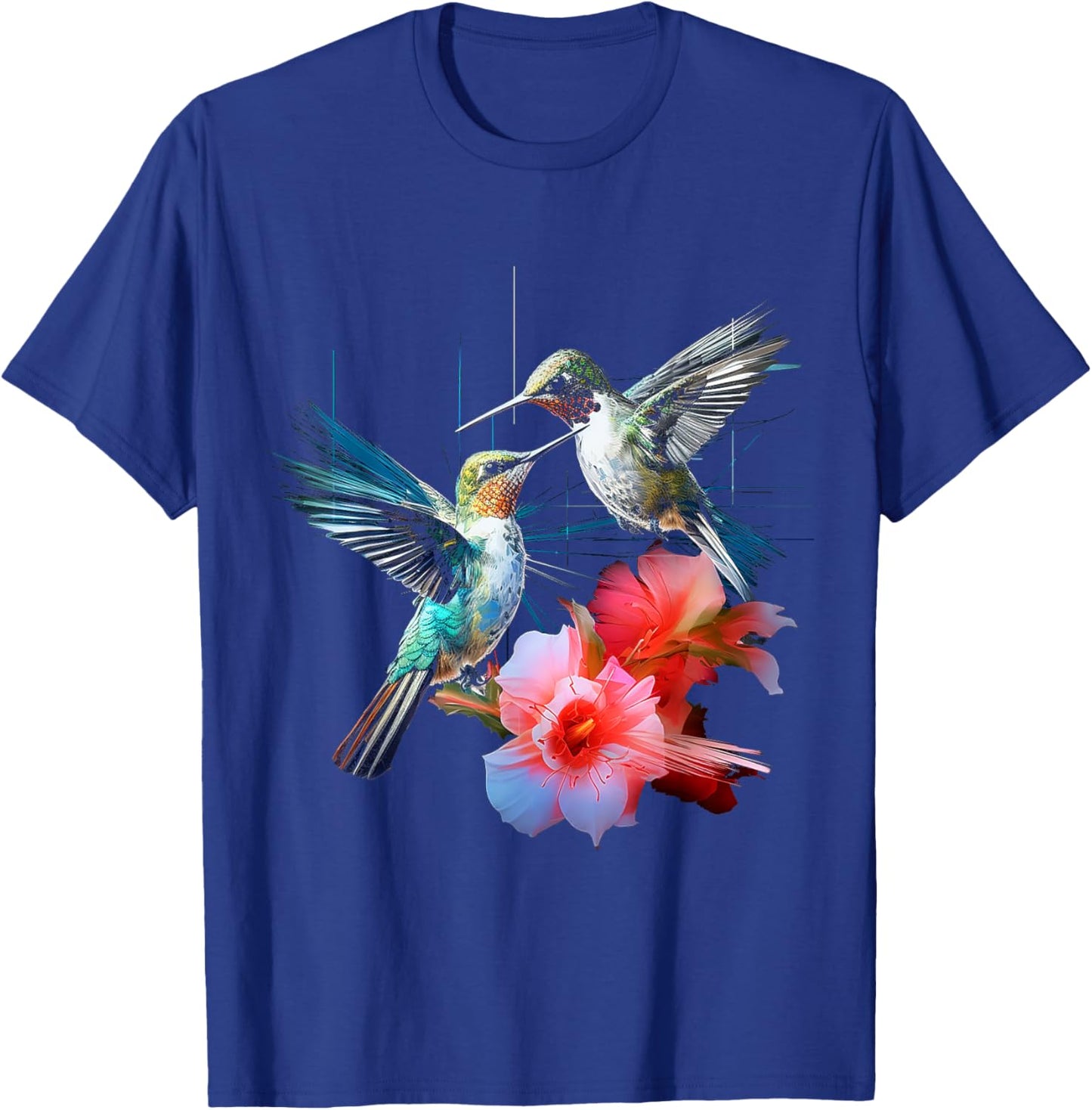 Hummingbird Flowers Fantasy Colorful Animal Art Bird T-Shirt - T-Shirt | Royal