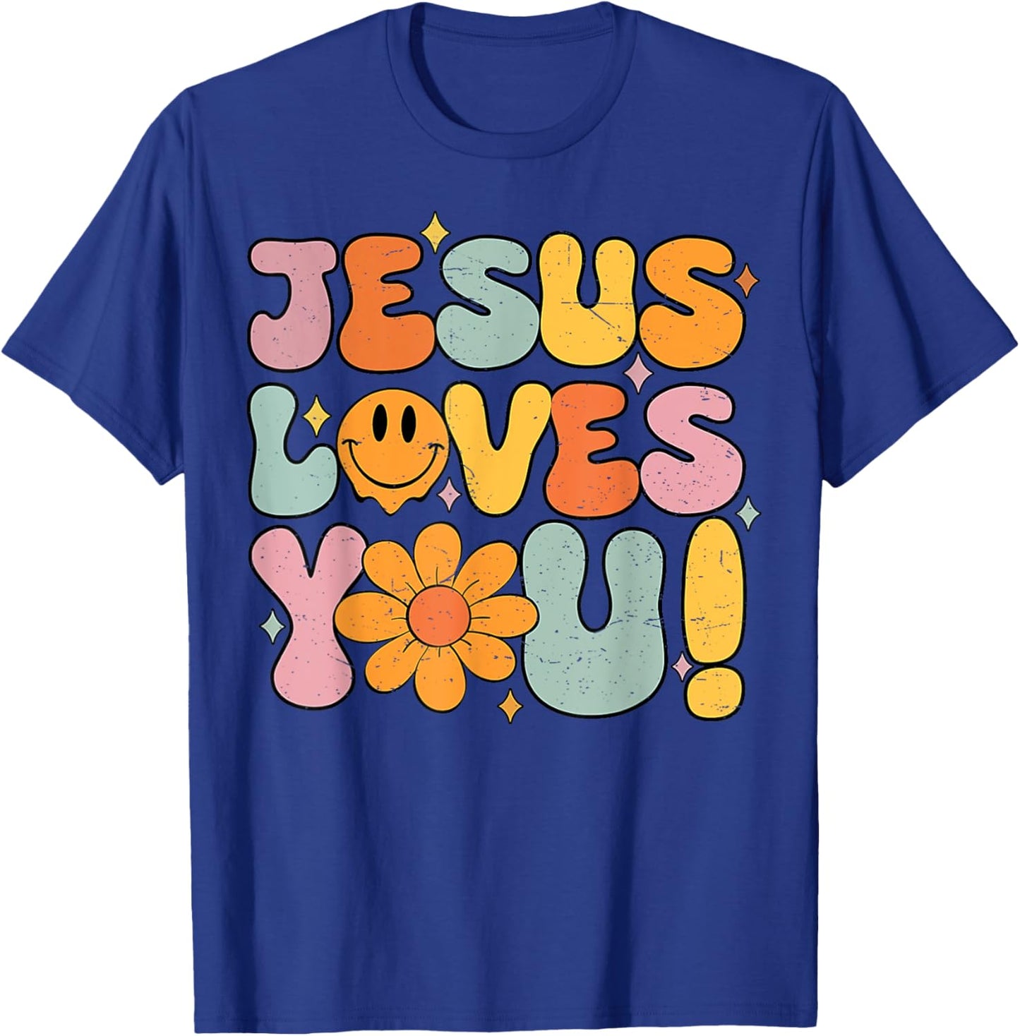 Christian Jesus Loves You Groovy Vintage Religious T-Shirt - T-Shirt | Royal