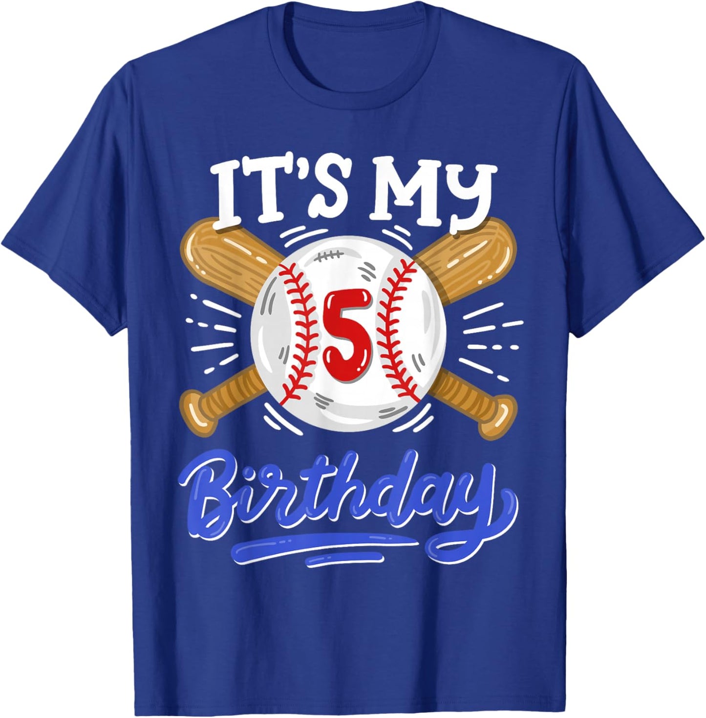 Kids 5th Baseball Birthday Party Boys Sport Fan 5 Years Old T-Shirt - T-Shirt | Royal