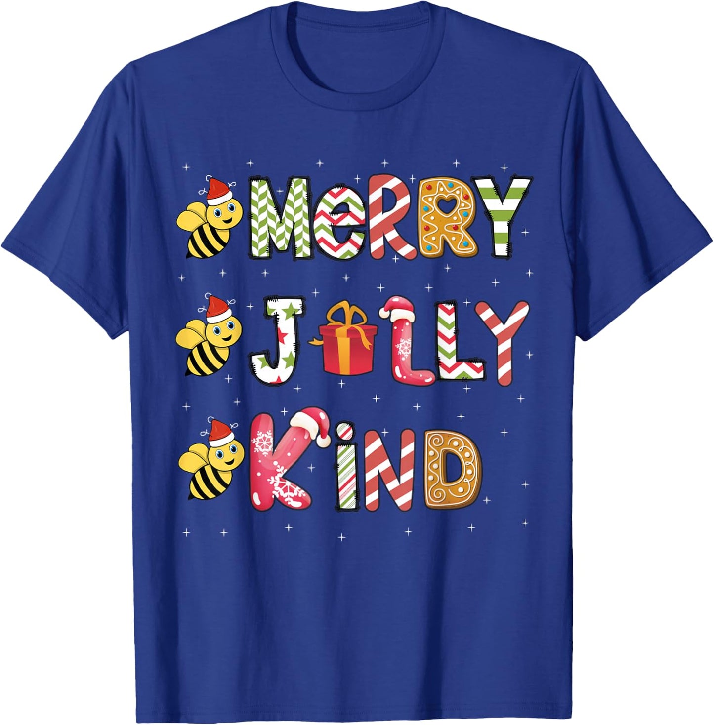 Bee Christmas Teacher Xmas - Be Merry Be Jolly Be Kind T-Shirt - T-Shirt | Royal