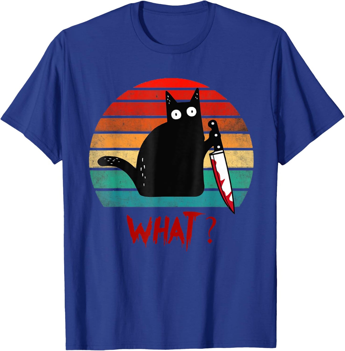 Vintage Cat What? Funny Black Cat Murderous Cat With Knife Women Kids T-Shirt - T-Shirt | Royal