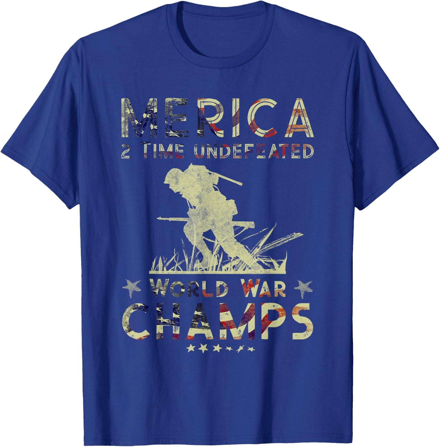 Merica 2 Time Undefeated World War Champs T-Shirt - T-Shirt | Royal