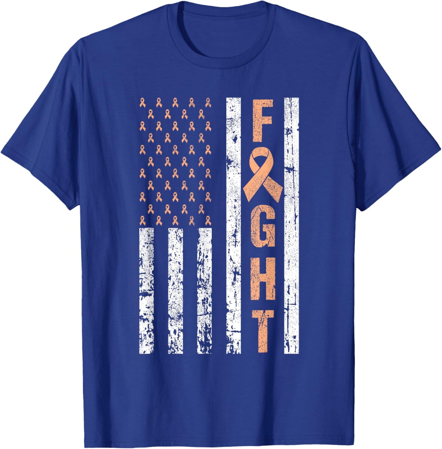 Fight Uterine Cancer Awareness Peach Ribbon American Flag T-Shirt - T-Shirt | Royal