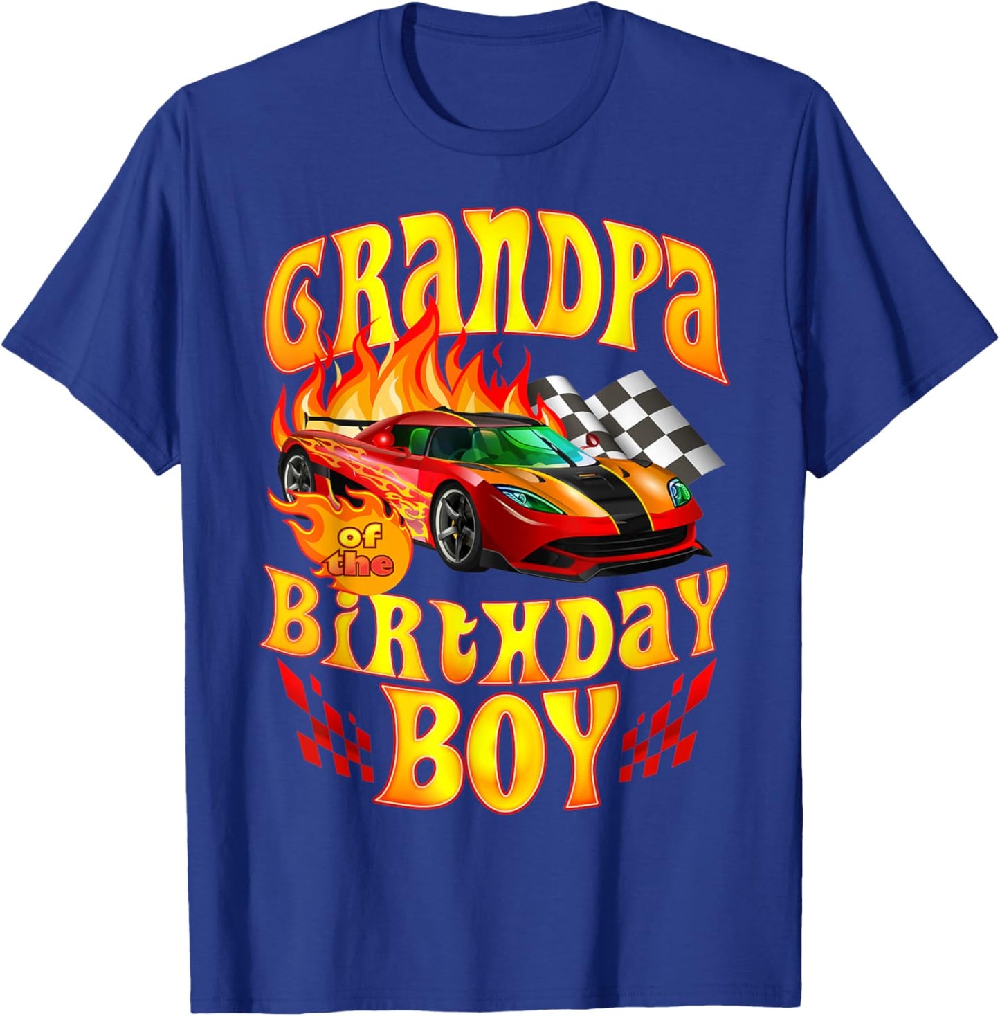 Grandpa of The Birthday Boy Funny Party Racing Supercar Fan T-Shirt - T-Shirt | Royal
