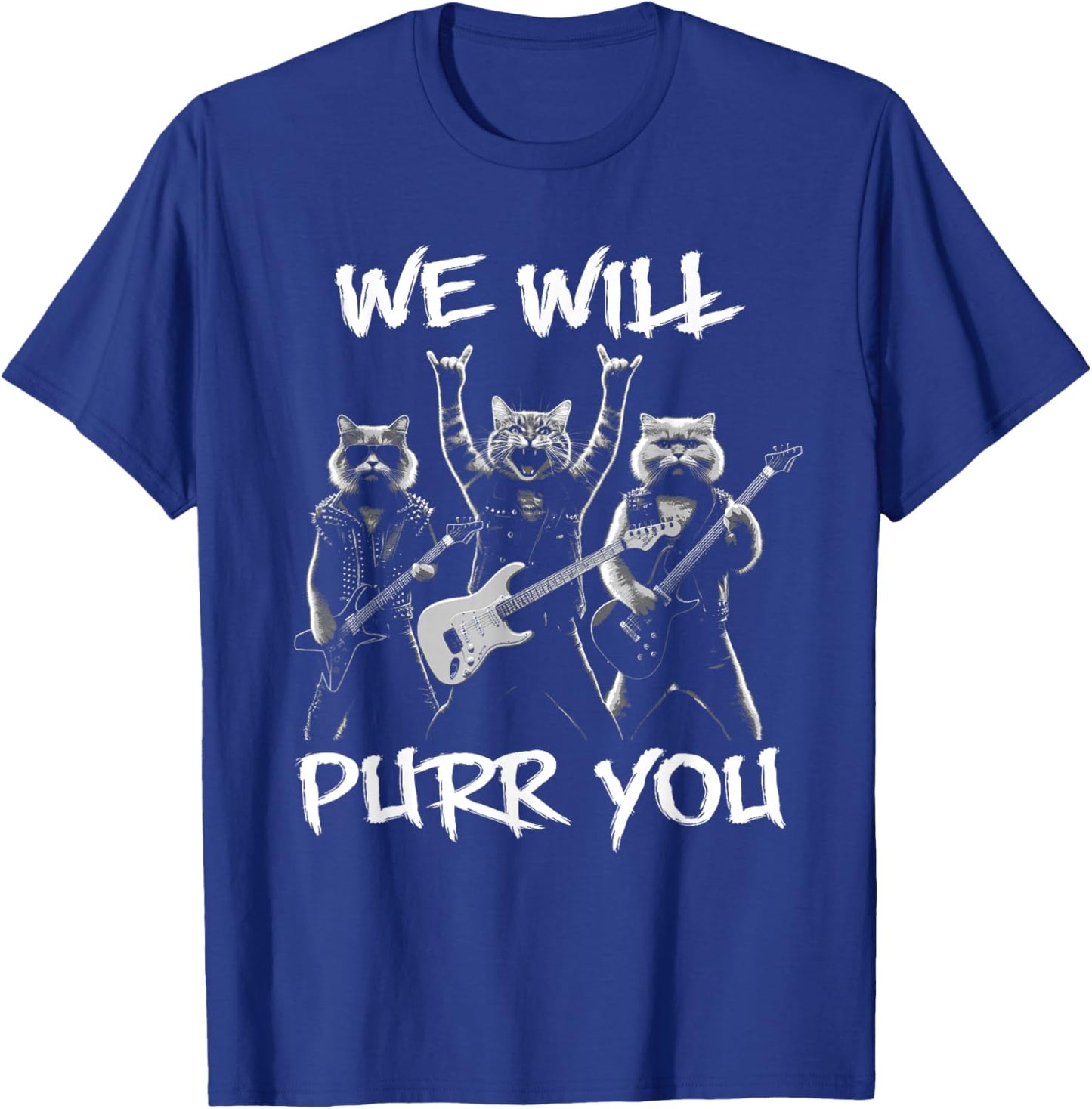 Cat Rock Band with Electric Guitars Funny Vintage T-Shirt - T-Shirt | Royal
