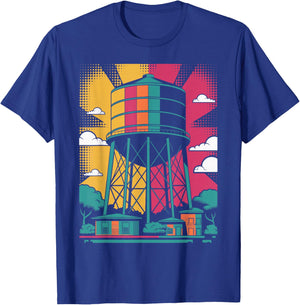 Pop Art Water Tower Urban Landscape Design T-Shirt - T-Shirt | Royal