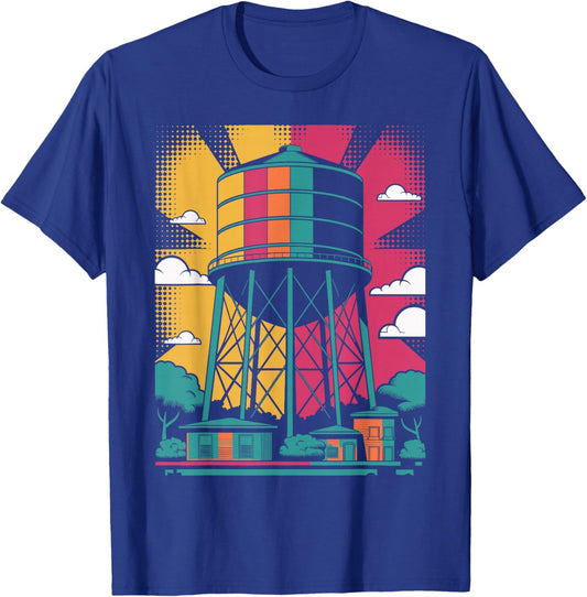 Pop Art Water Tower Urban Landscape Design T-Shirt - T-Shirt | Royal