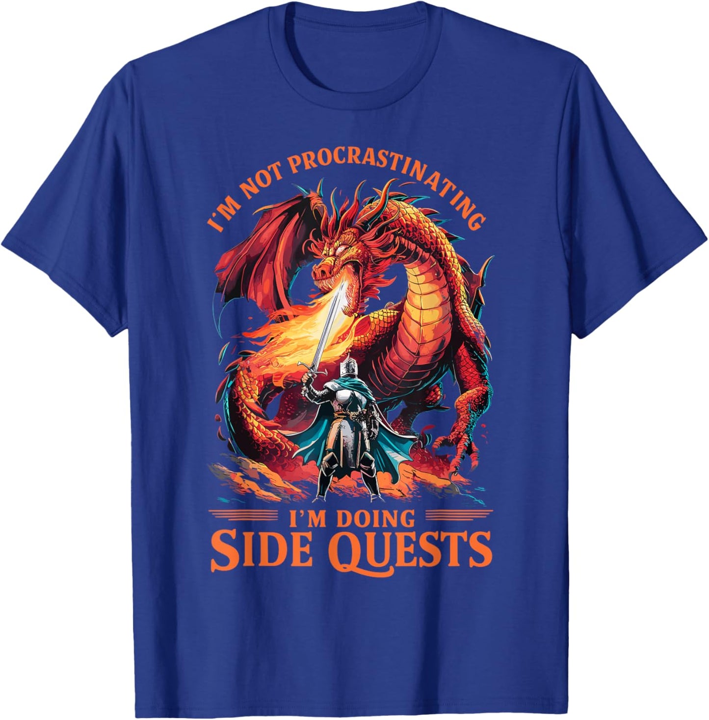 Im Not Procrastinating Its A Side Quest Gamer Gift - Kids RPG Gamer - Black - Small - Short Sleeve - - Fantasy Dragon Graphic T-Shirt - T-Shirt | Royal