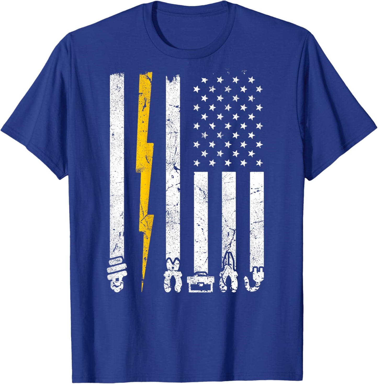Vintage Electrician Tools USA American Flag Electric Squad T-Shirt - T-Shirt | Royal