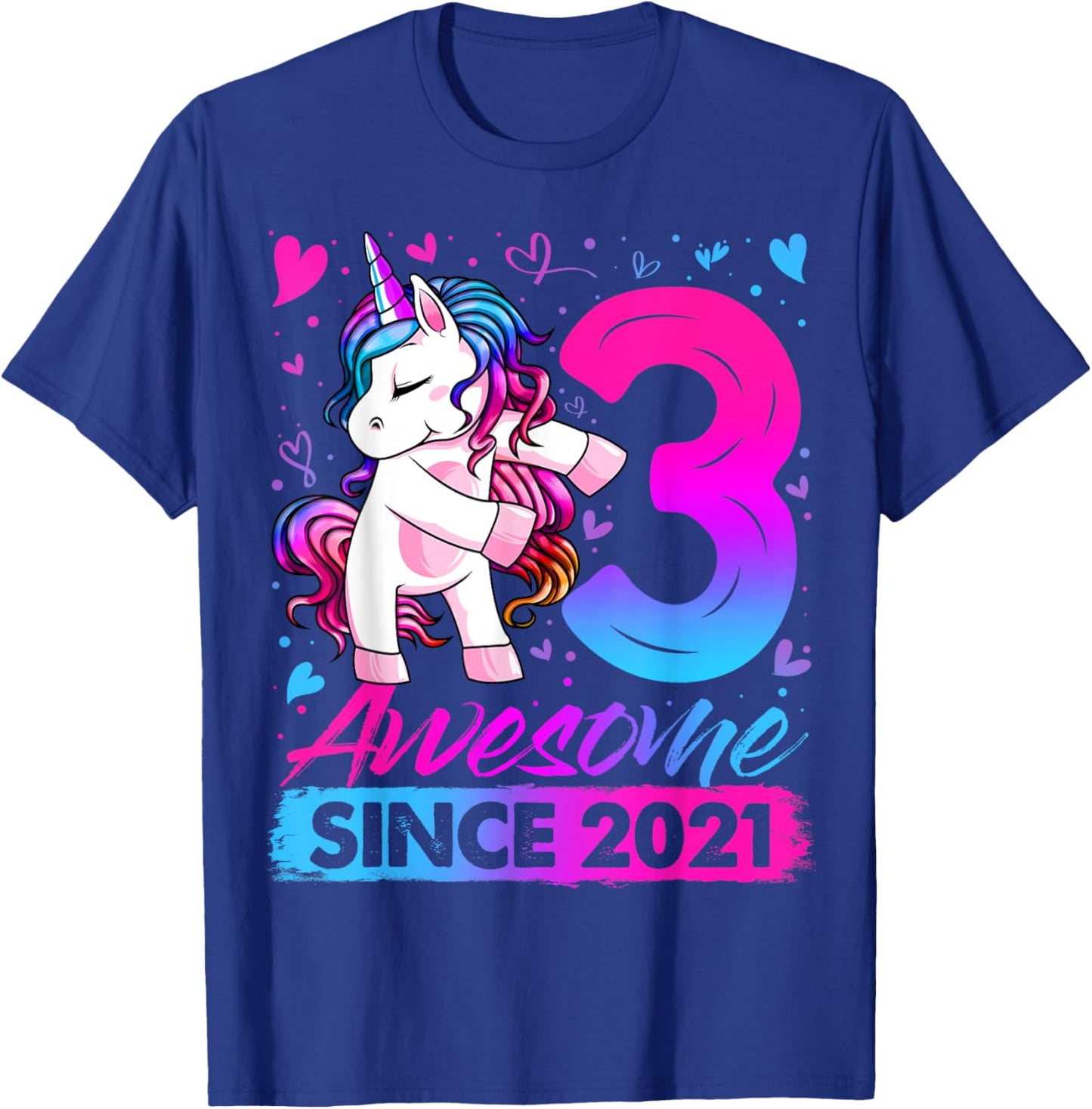 3 Years Old Flossing Unicorn Gifts 3rd Birthday Girl Party T-Shirt - T-Shirt | Royal