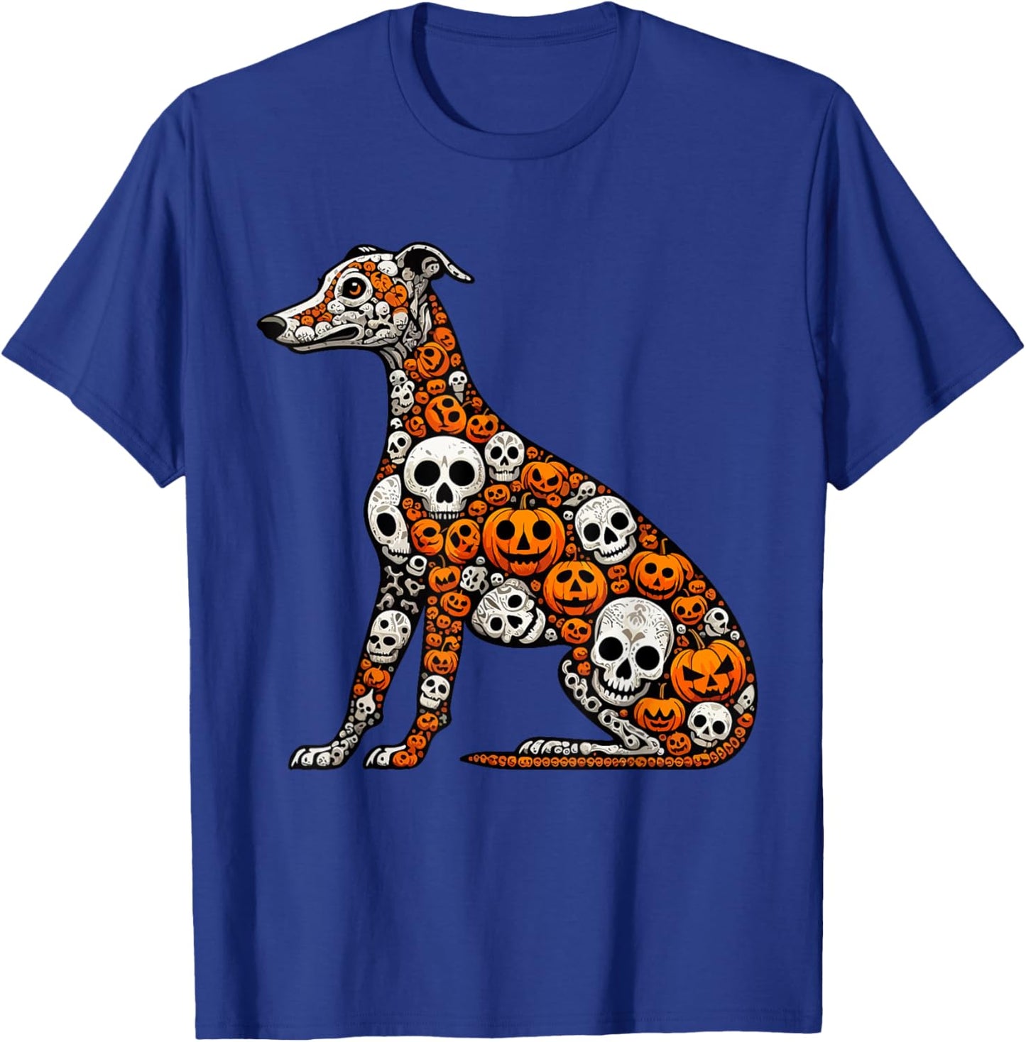 Skulls Carved Pumpkins Halloween Whippet Cute Shape T-Shirt - T-Shirt | Royal