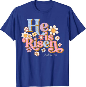 Retro Easter Groovy He is Risen Christian Kids Toddler Girl Small T-Shirt - T-Shirt | Royal
