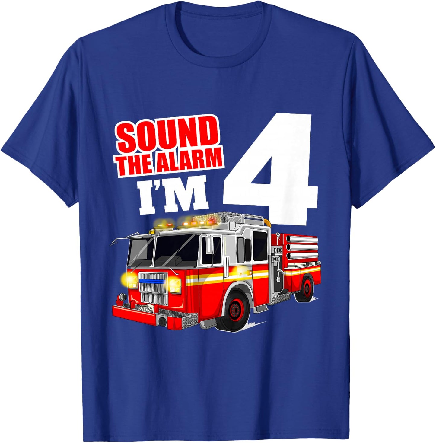 Kids Fire Truck 4th Birthday Boy Firefighter 4 Year Old T-Shirt - T-Shirt | Royal