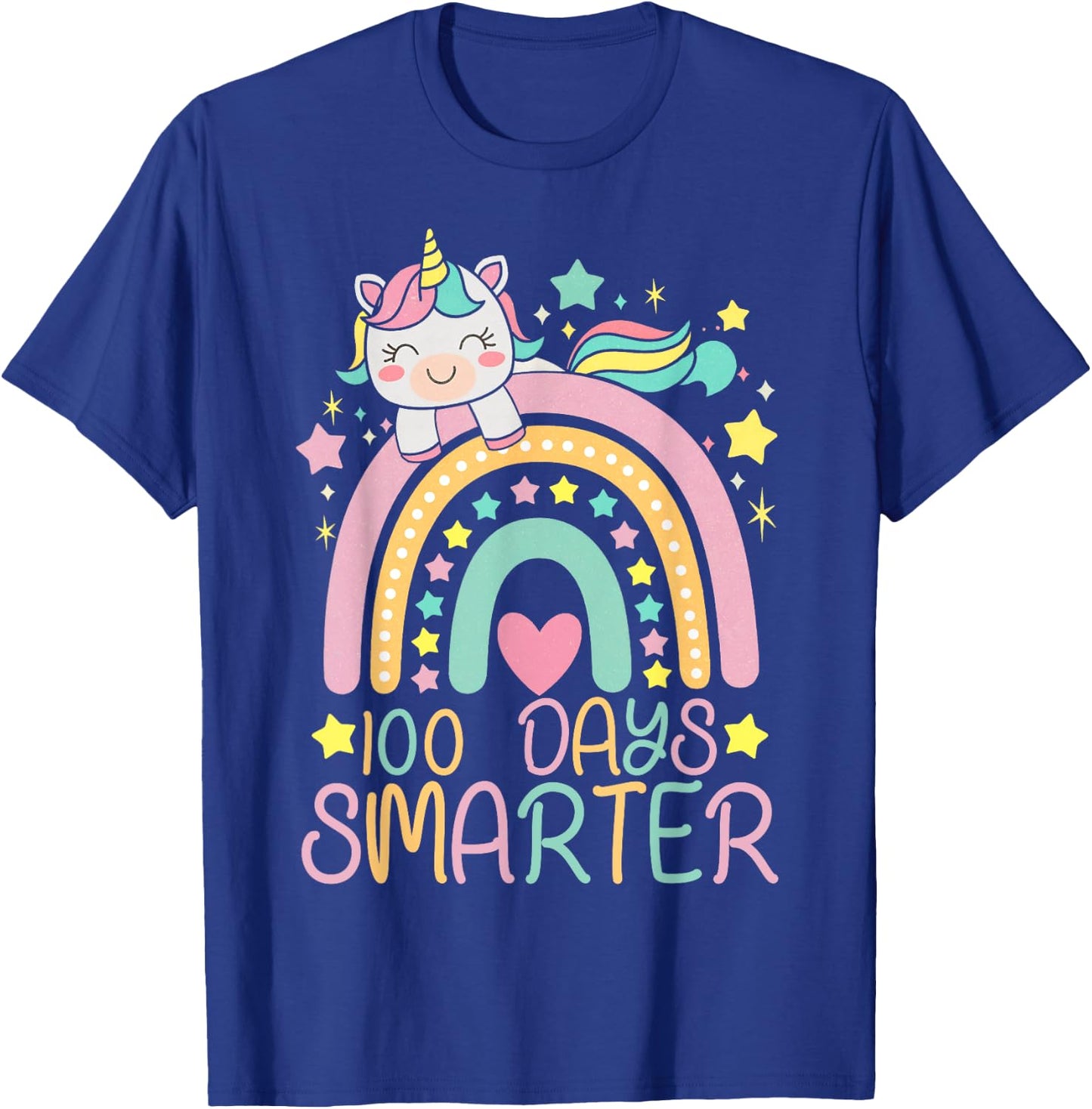100 Days Smarter Kids Girls Unicorn 100th Day of School T-Shirt - T-Shirt | Royal