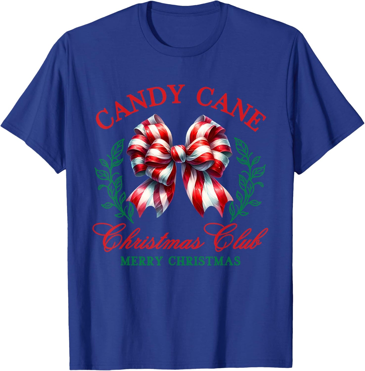 Candy Cane Coquette Bow Merry Christmas Xmas Club Holiday T-Shirt - T-Shirt | Royal