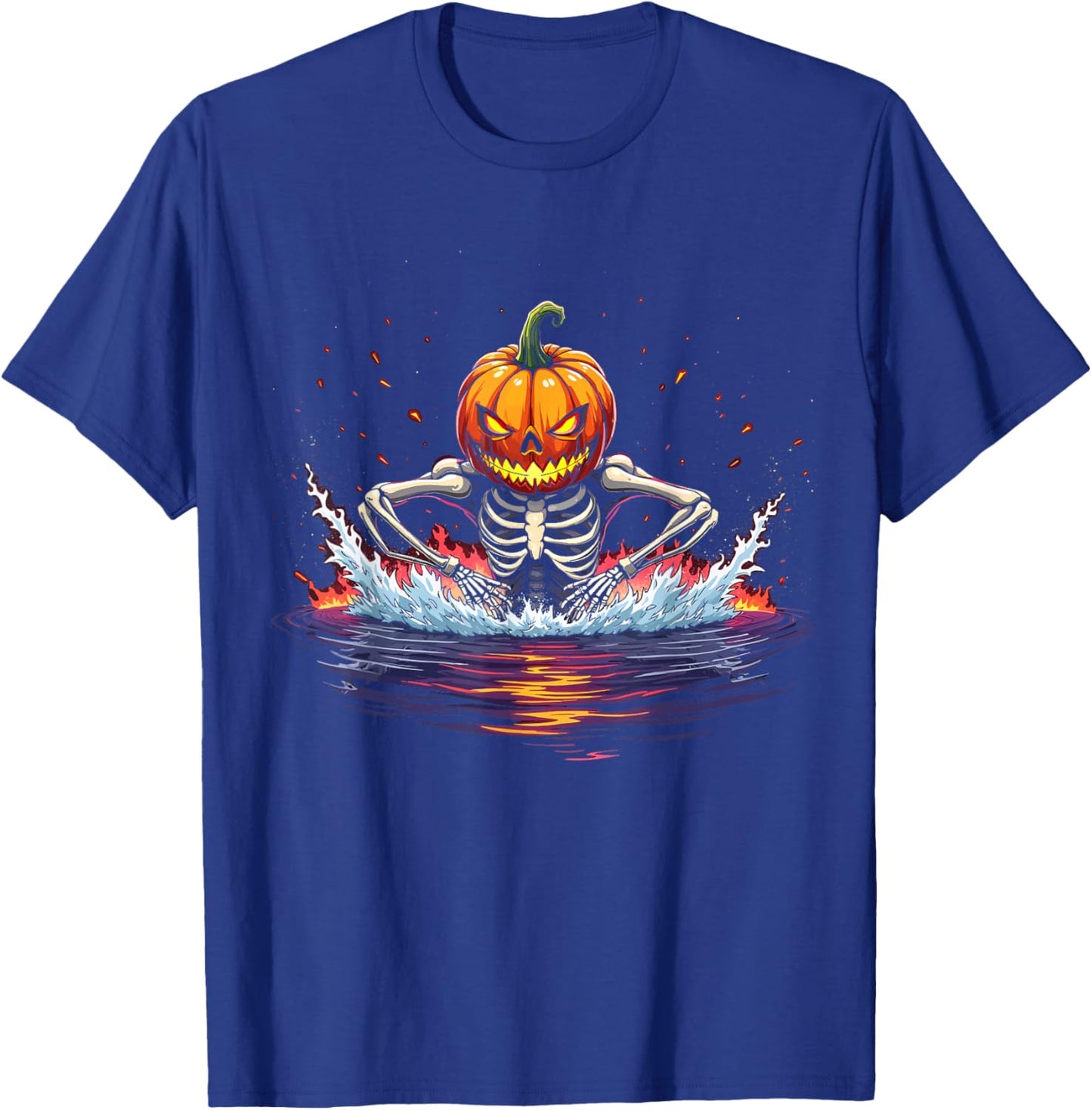 Pumpkin Head Skeleton Swimming Halloween Spooky Sports T-Shirt - T-Shirt | Royal