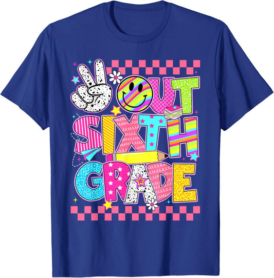 Peace Out Sixth Grade 6th Grade Groovy Last Day Of School T-Shirt - T-Shirt | Royal
