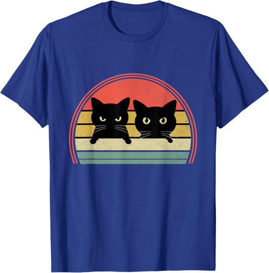 2 Black Cats Peeking Vintage Retro Cat Animal Lover Women Girls Kids T-Shirt - T-Shirt | Royal