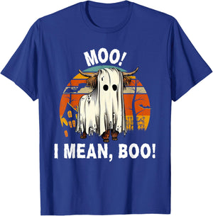 Funny Halloween Highland Cow, Cute Vintage Ghost Cow T-Shirt - T-Shirt | Royal