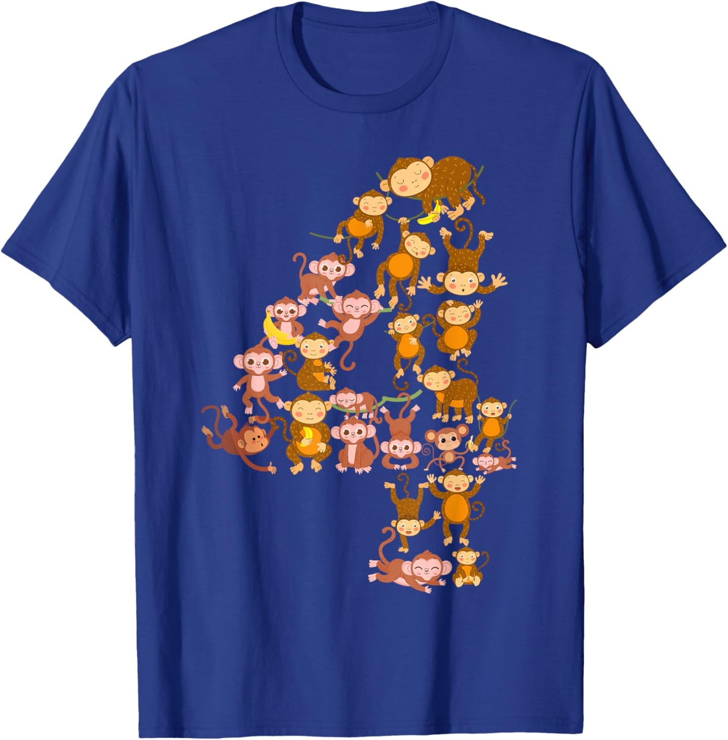 Kids 4th Birthday Monkey Theme 4 Year Old Kid Monkeys Lovers T-Shirt - T-Shirt | Royal