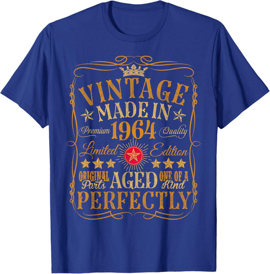 Vintage 62th Birthday Decorations Vintage 1964 62 Years Old T-Shirt - T-Shirt | Royal