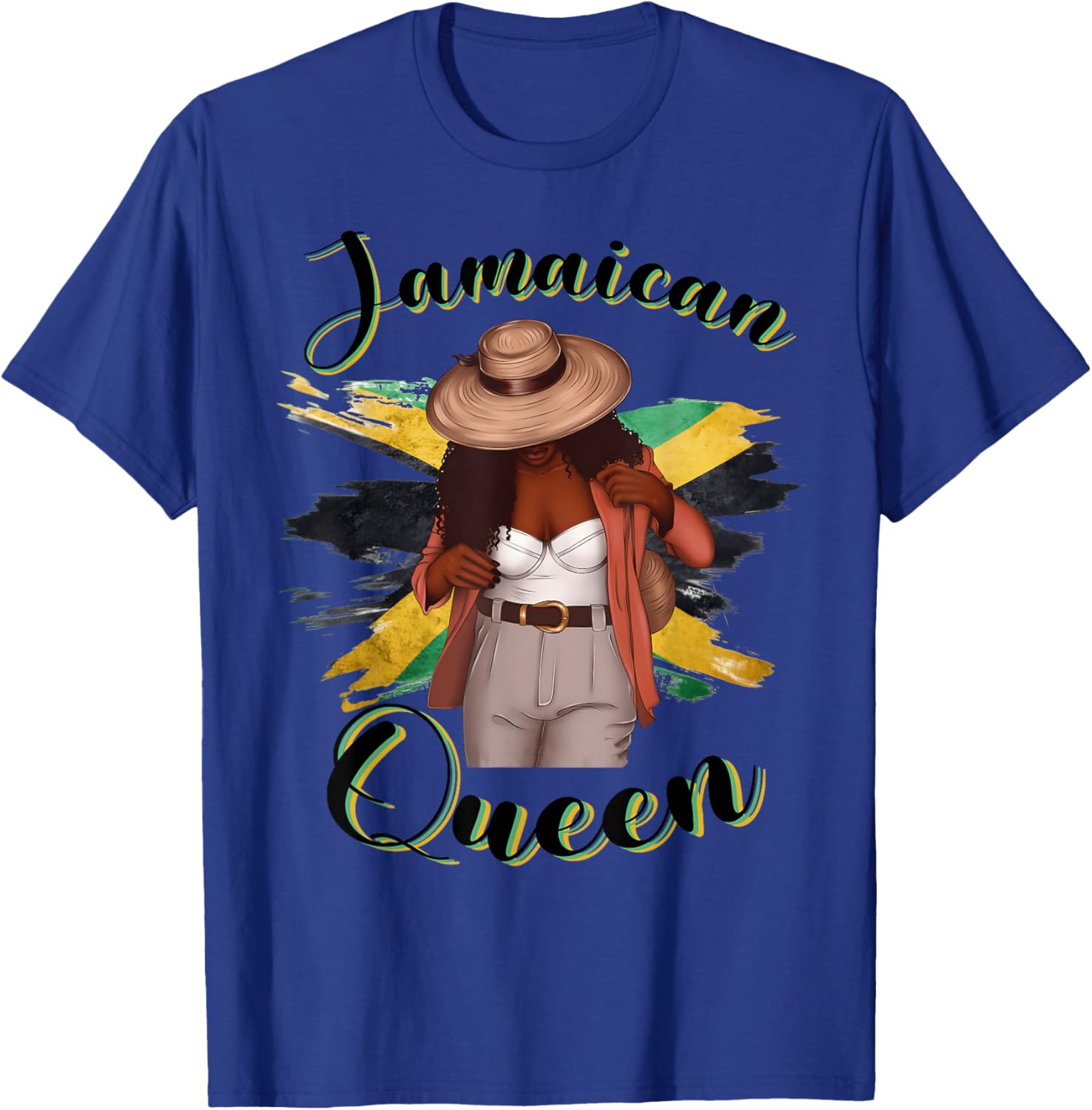 Proud Jamaican Melanin Queen Jamaican Afro Girl Jamaica Flag T-Shirt - T-Shirt | Royal