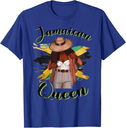 Proud Jamaican Melanin Queen Jamaican Afro Girl Jamaica Flag T-Shirt - T-Shirt | Royal