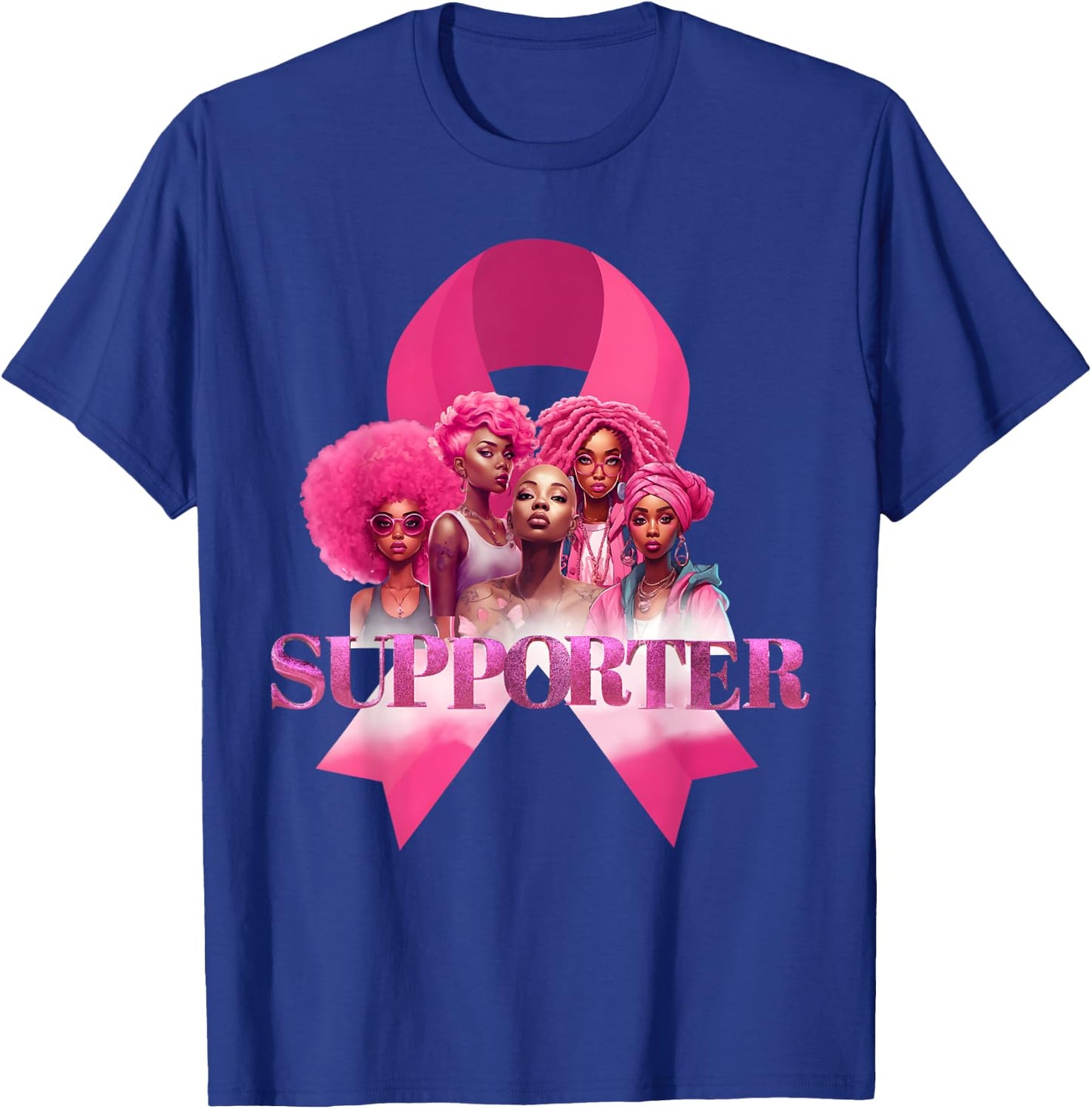 Breast Cancer Supporter Black Women In October We Wear Pink T-Shirt - T-Shirt | Royal