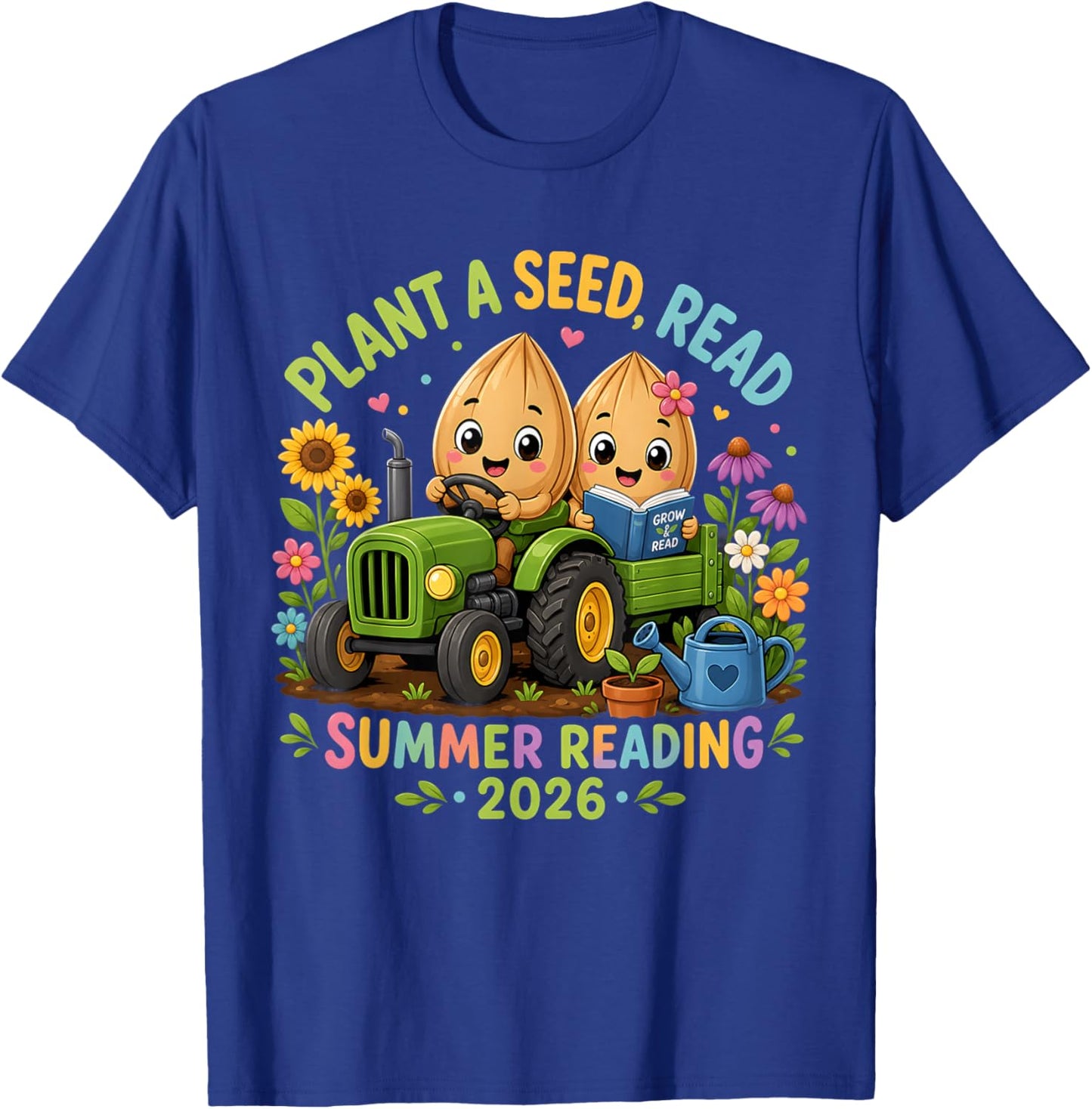Plant A Seed Read 2026 Summer Reading Floral Farm Tractor T-Shirt - T-Shirt | Royal