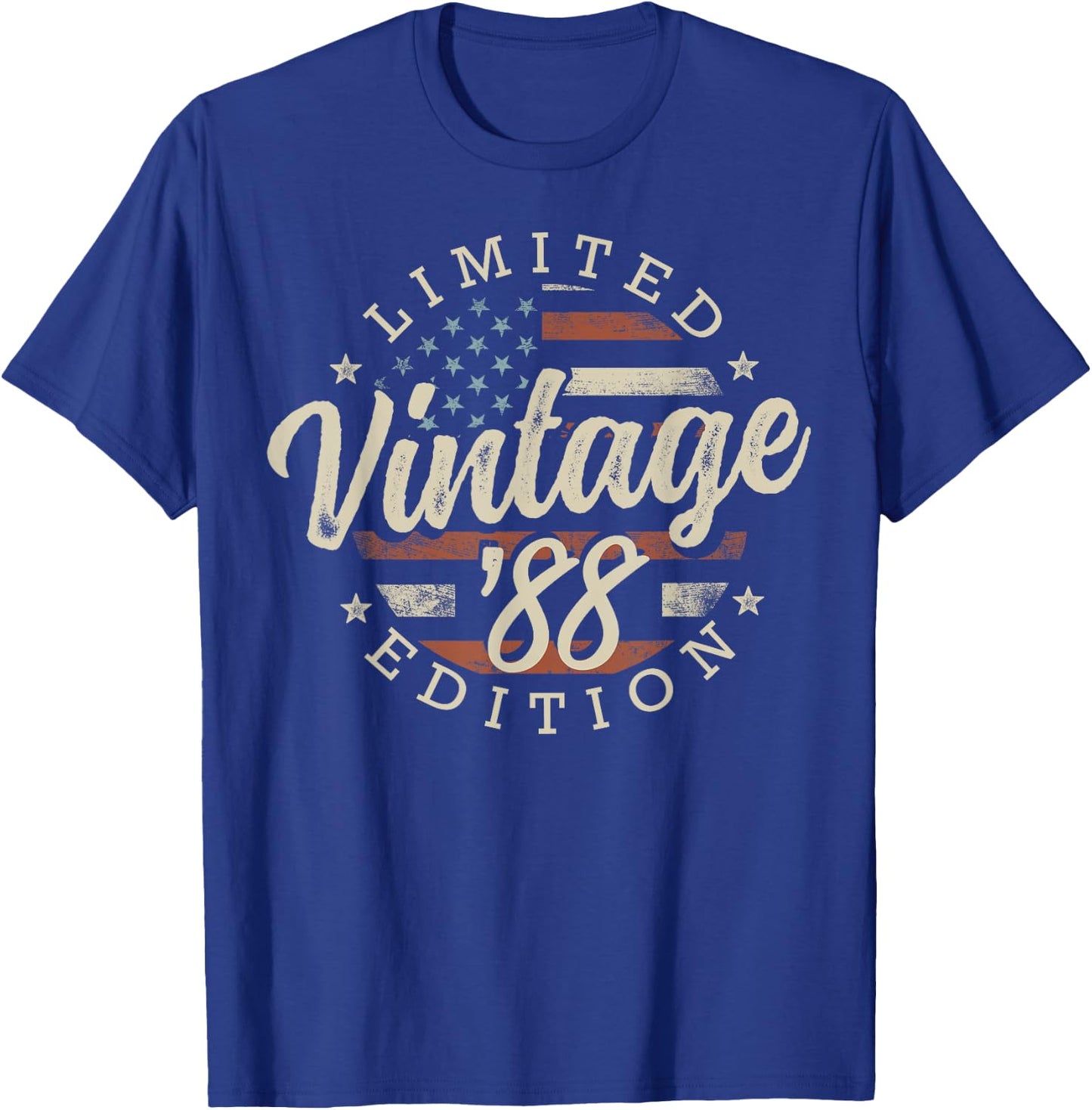 Vintage 1988 Limited Edition USA Flag 38th Birthday T-Shirt - T-Shirt | Royal