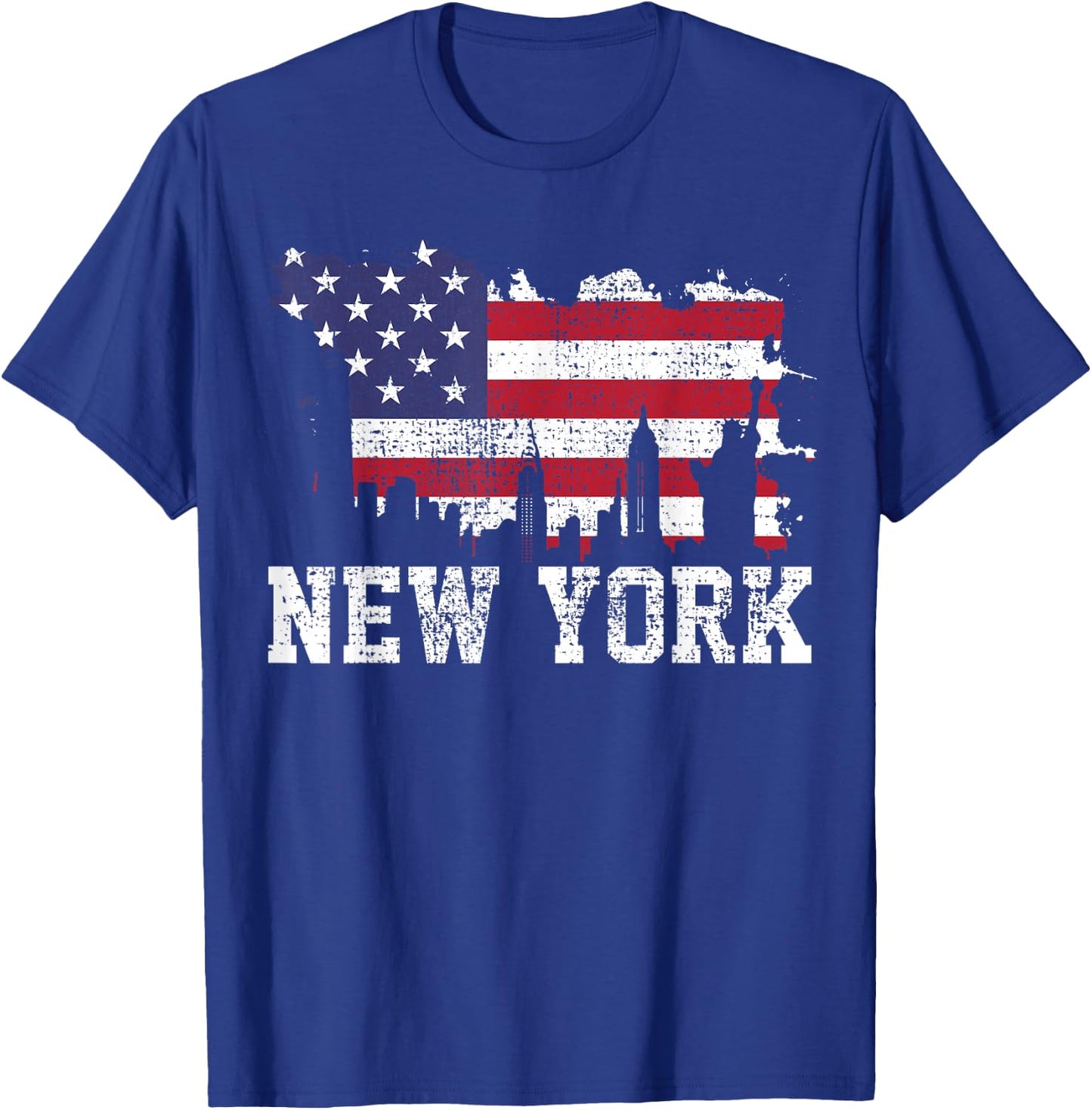 Vintage New York City NYC Skyline USA Flag America Gift T-Shirt - T-Shirt | Royal