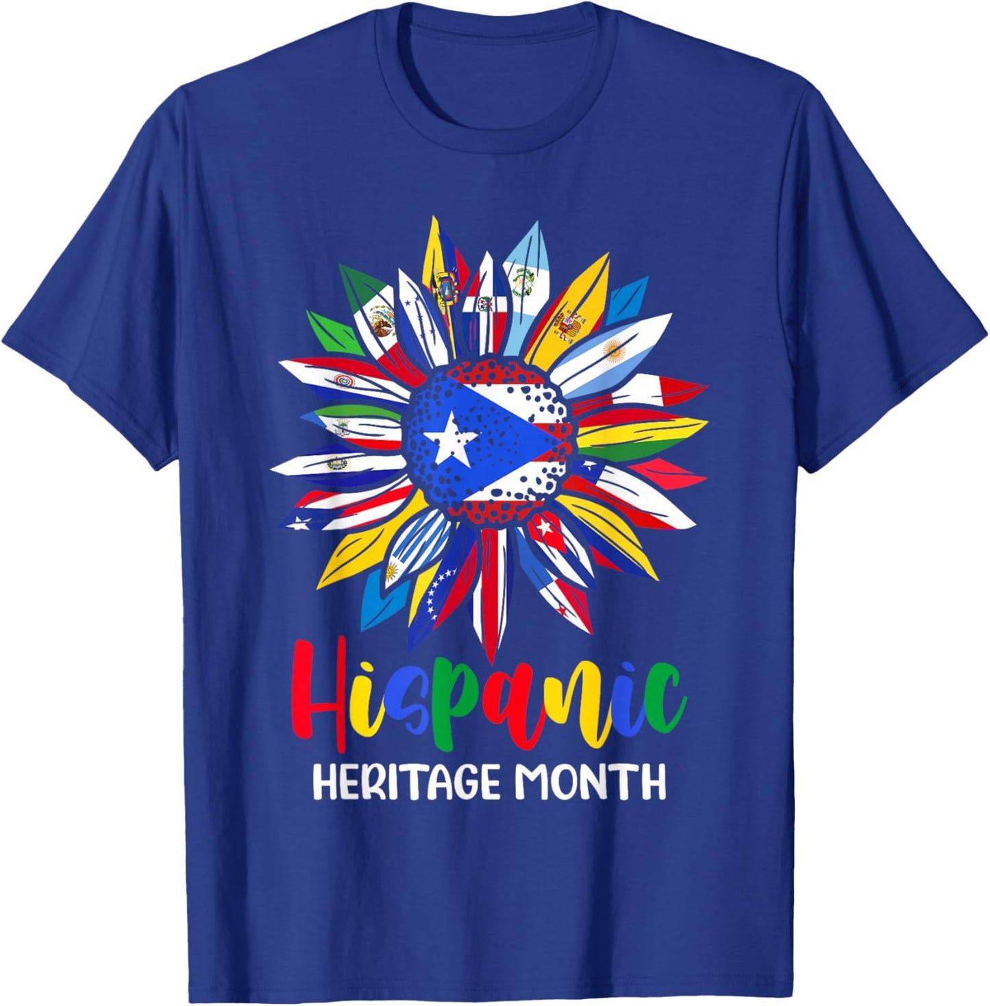 Hispanic Heritage Month Puerto Rico Flag Sunflower Latino T-Shirt - T-Shirt | Royal