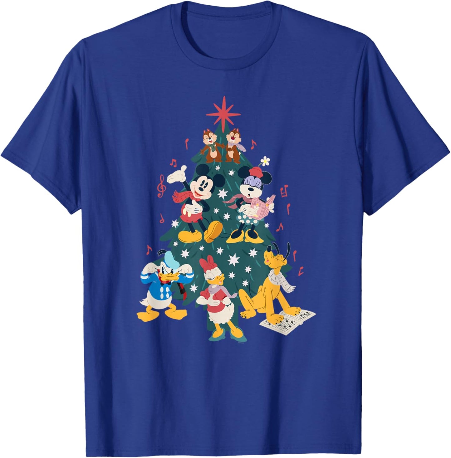 Disney Mickey & Friends Holiday Retro Christmas Tree Carols T-Shirt - T-Shirt | Royal
