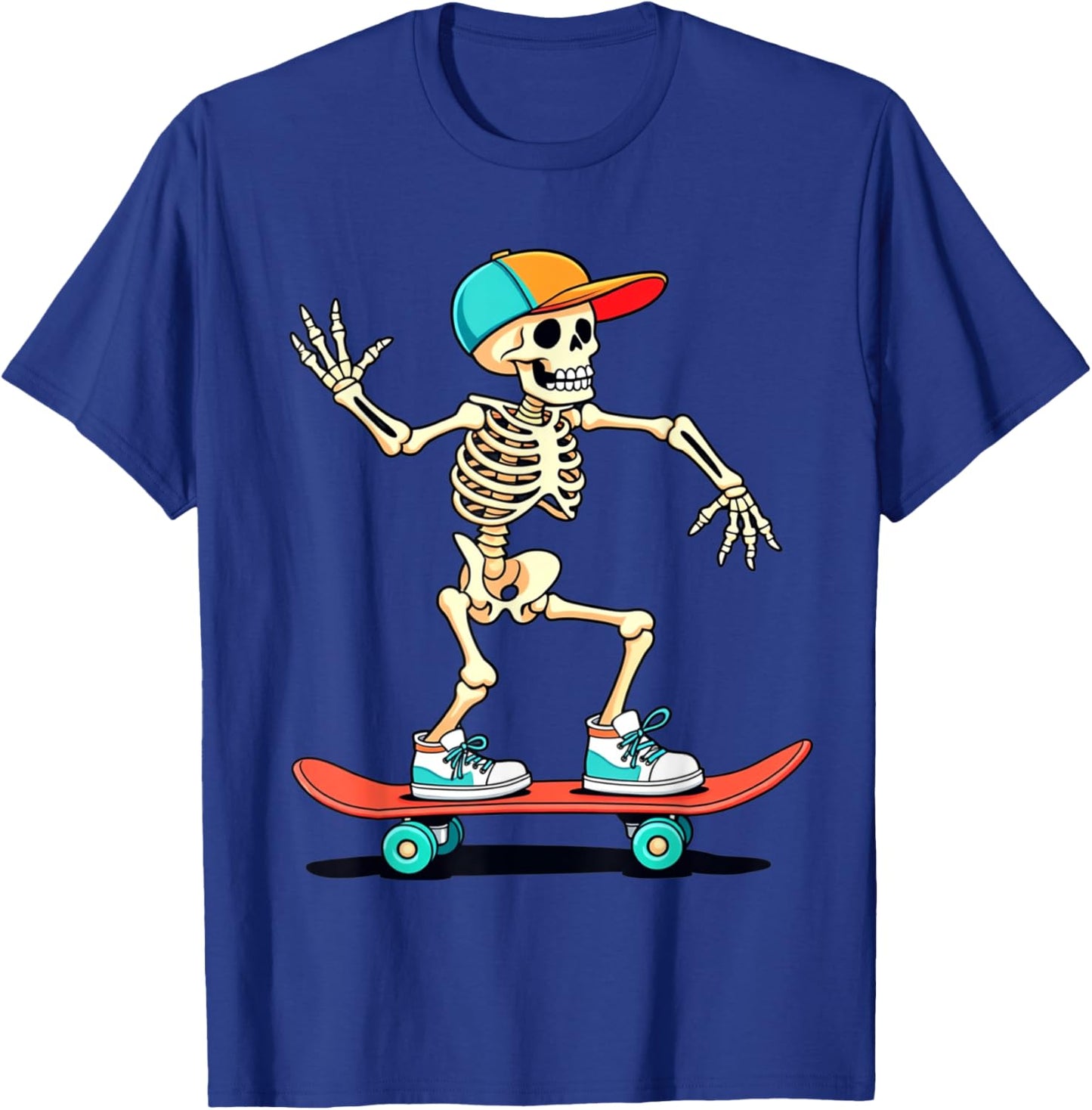 Skeleton Skating Skateboarding Skater Boys Girls Kids T-Shirt - T-Shirt | Royal