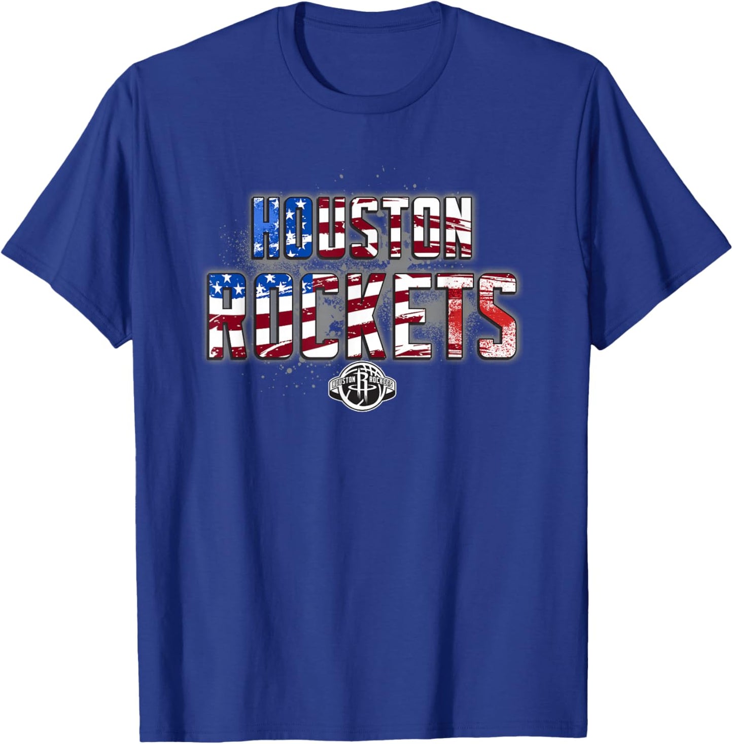 NBA Houston Rockets American Flag Distressed Paint Spill T-Shirt - T-Shirt | Royal