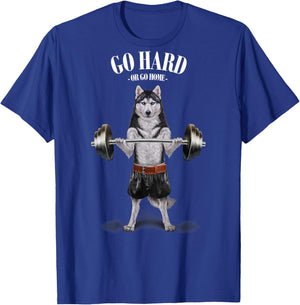 Siberian Husky Dog Weightlifting in Fitness Gym T-Shirt - T-Shirt | Royal