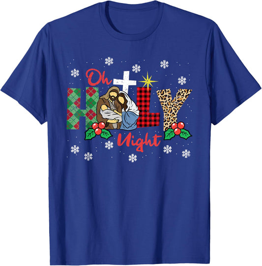 Oh Holy Night Christmas Pajama X-Mas Plaid Christian T-Shirt - T-Shirt | Royal