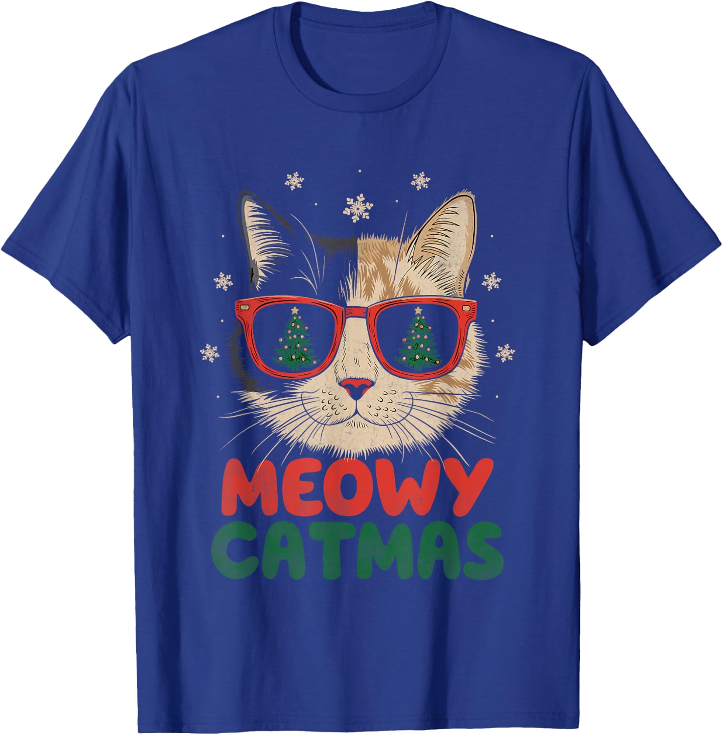 Meowy Catmas Christmas Cat Lover Snowflakes X-mas Holiday Women Kids T-Shirt - T-Shirt | Royal