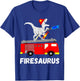 Fire Fighter Saurus Firetruck Fireman Dinosaur T Rex T-Shirt - T-Shirt | Royal