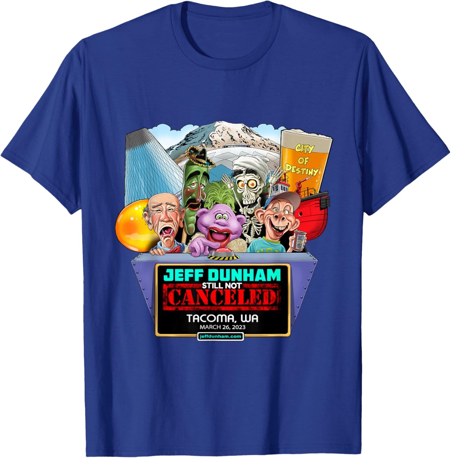 Jeff Dunham Tacoma 2023 Black - Classic Fit, Cotton, Short Sleeve T-Shirt - T-Shirt | Royal