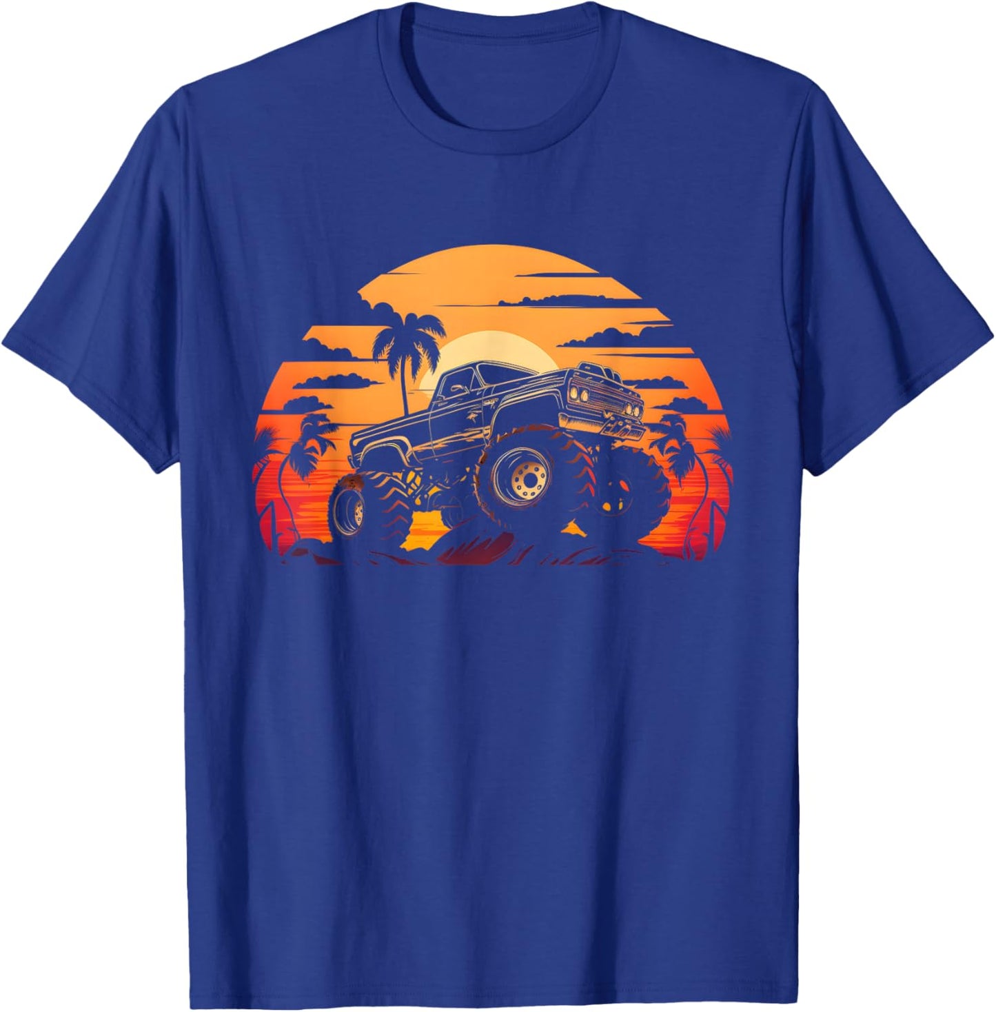 Retro Vintage Monster Truck Retro Sunset Monster Truck Boys T-Shirt - T-Shirt | Royal