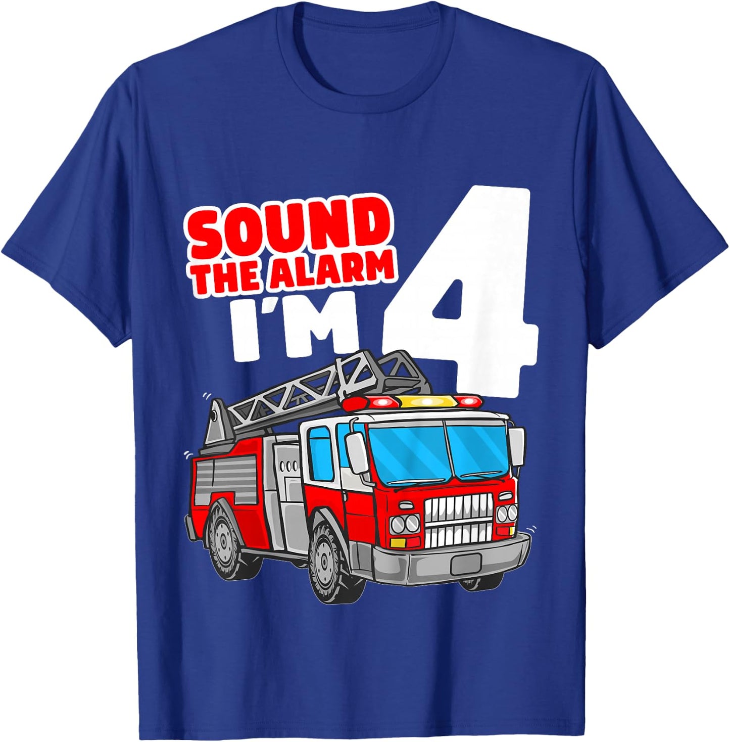 Kids Fire Truck 4 Year Old Firefighter Four 4th Birthday Boy T-Shirt - T-Shirt | Royal