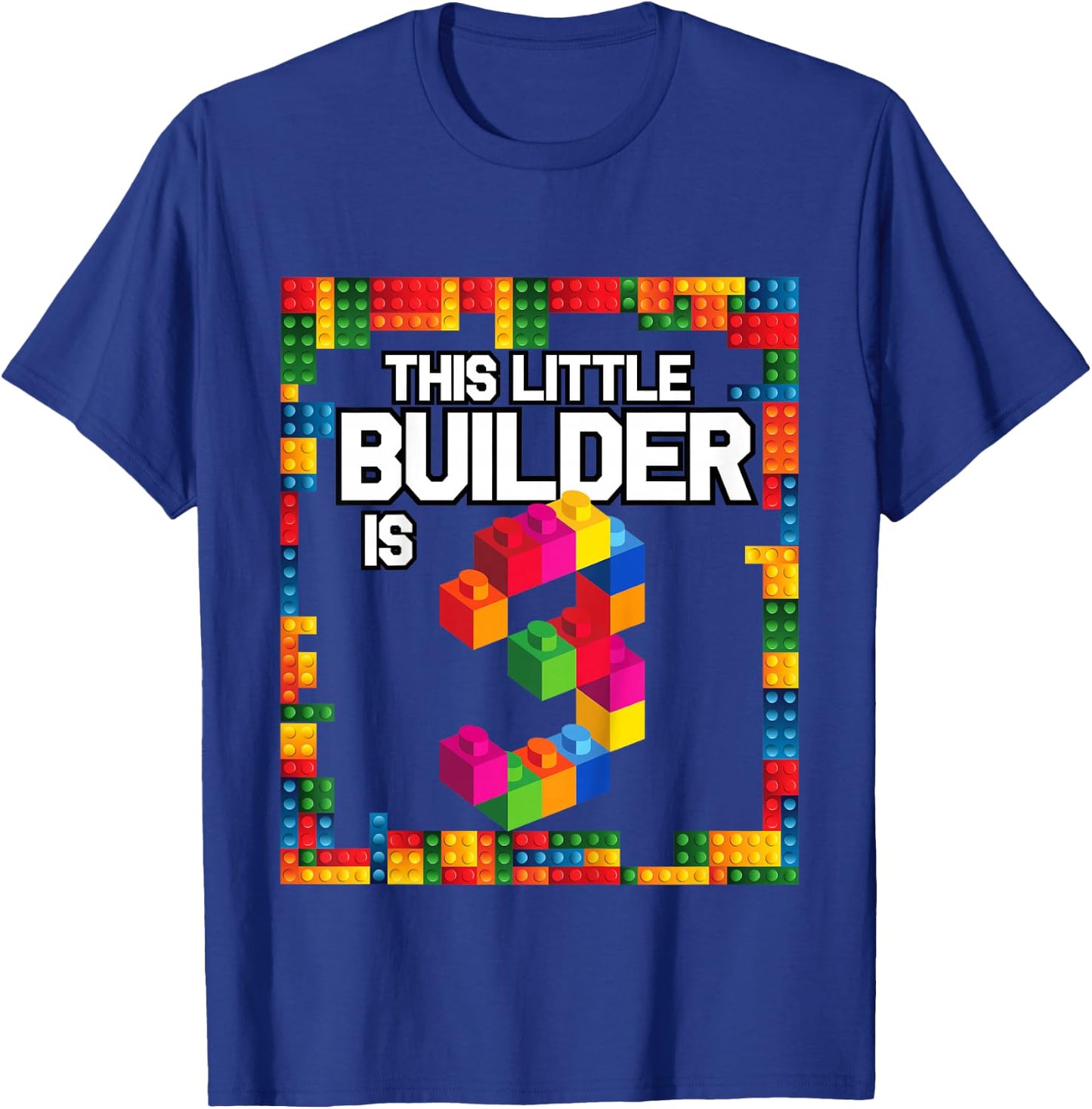 3 Year Old Building Blocks Birthday T Shirt Brick 3rd Gift T-Shirt - T-Shirt | Royal