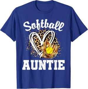 Softball Auntie Leopard Heart Matching Family T-Shirt - T-Shirt | Royal
