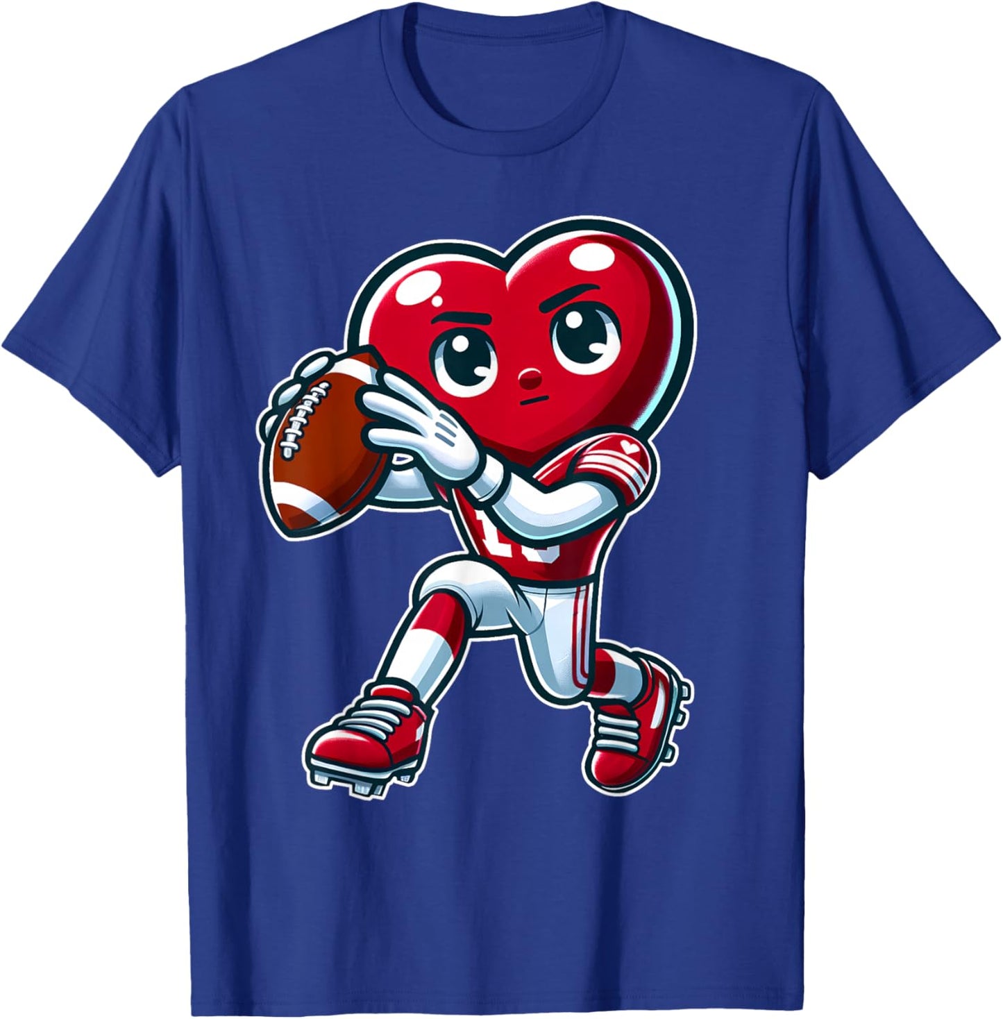 Valentine's Day Heart Quarterback Football Sports T-Shirt - T-Shirt | Royal