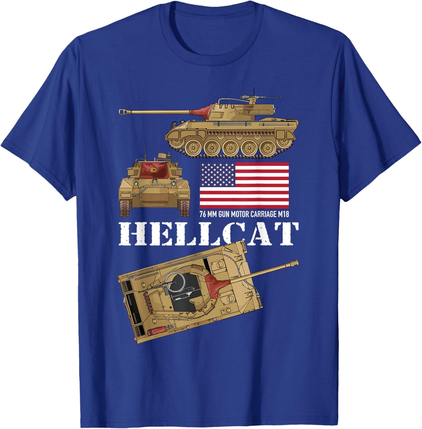 M18 Hellcat WW2 American Tank Destroyer Tanks Diagram Flag Women Kids T-Shirt - T-Shirt | Royal
