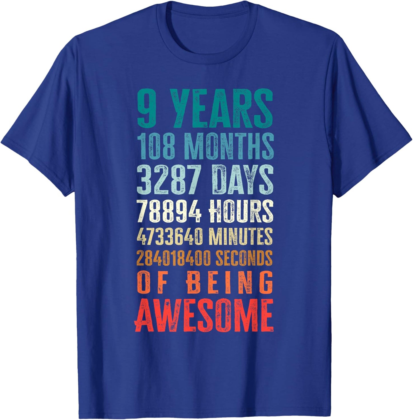 9 Years 108 Months of Being Awesome Happy 9th Birthday Gifts T-Shirt - T-Shirt | Royal