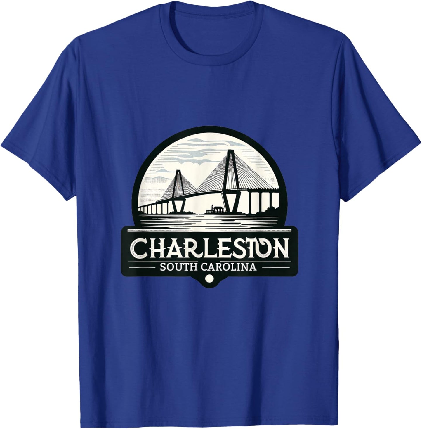 Charleston South Carolina Ravenel Bridge Skyline T-Shirt - T-Shirt | Royal